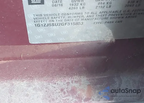 2016 Chevrolet Malibu Hybrid from USA, damaged, VIN 1G1ZJ5SU2GF315853